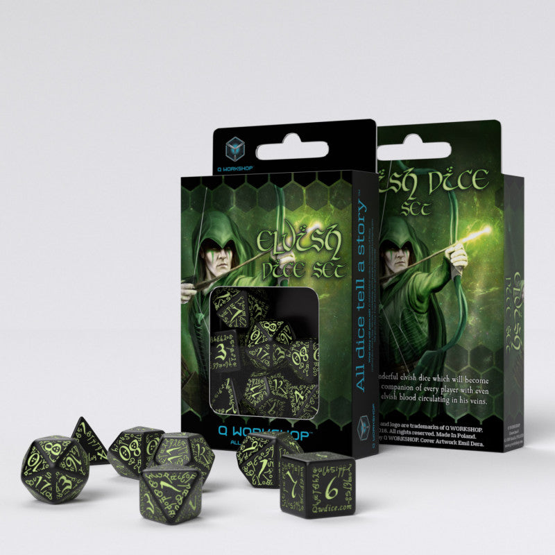 Q Workshop - Elvish Black & Glow-in-the-Dark Dice Set