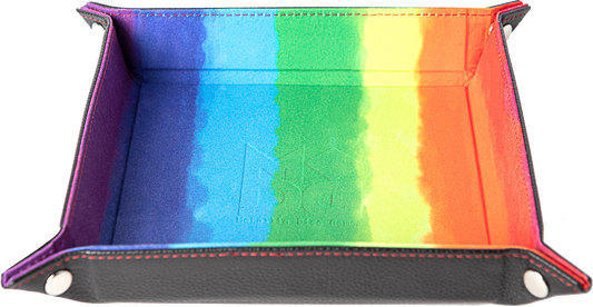 MDG Folding Dice Tray with Leather Backing 10"x 10" - Watercolour Rainbow